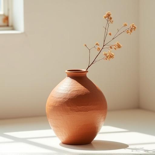Vase en céramique texturé, couleur terre cuite